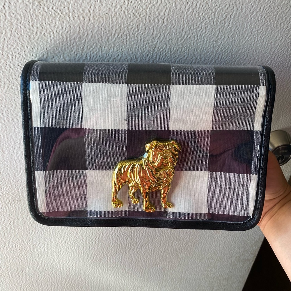 Black & White Buffalo Check Bag with Gold Bulldog Accent